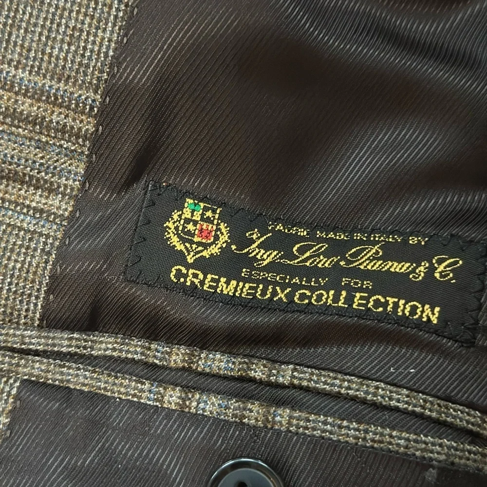 Daniel Cremieux & Loro Piana brown and light gray windowpane vintage suit jacket